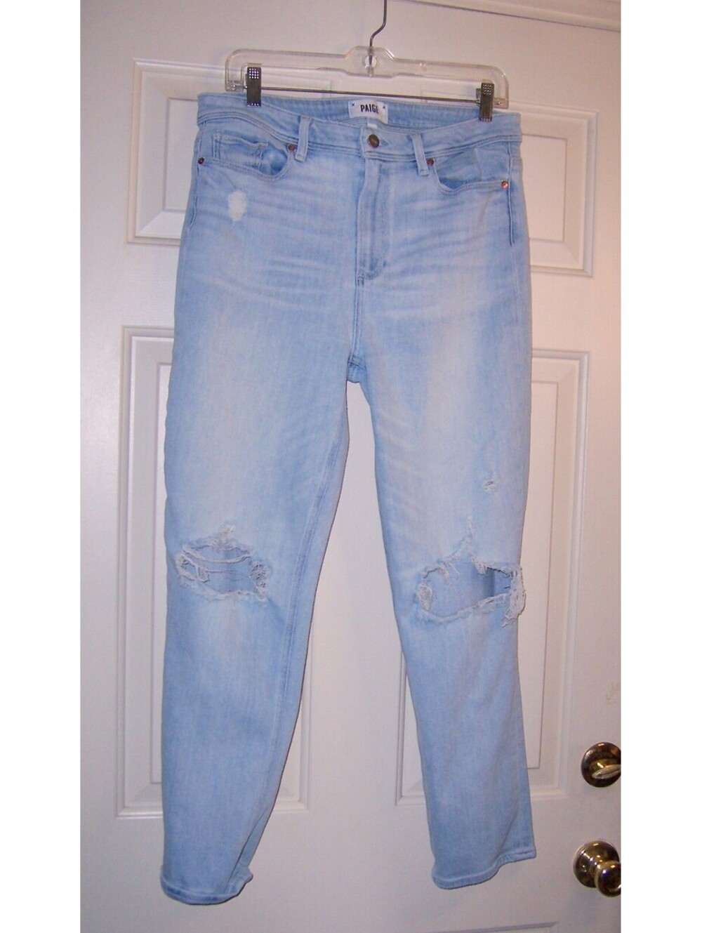 PAIGE Hoxton Slim High Rise Distressed Jeans Light Wash 32"